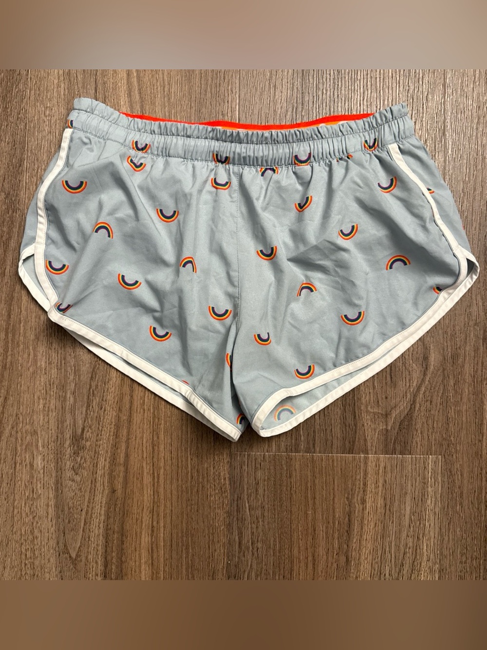 Rabbit running, size medium Light Blue Rainbow Print Women's Athletic Shorts